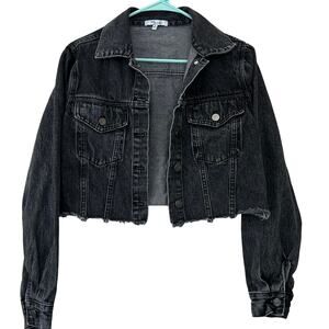 Edit by nine cropped denim jean jacket faded black grunge goth western outdoor S